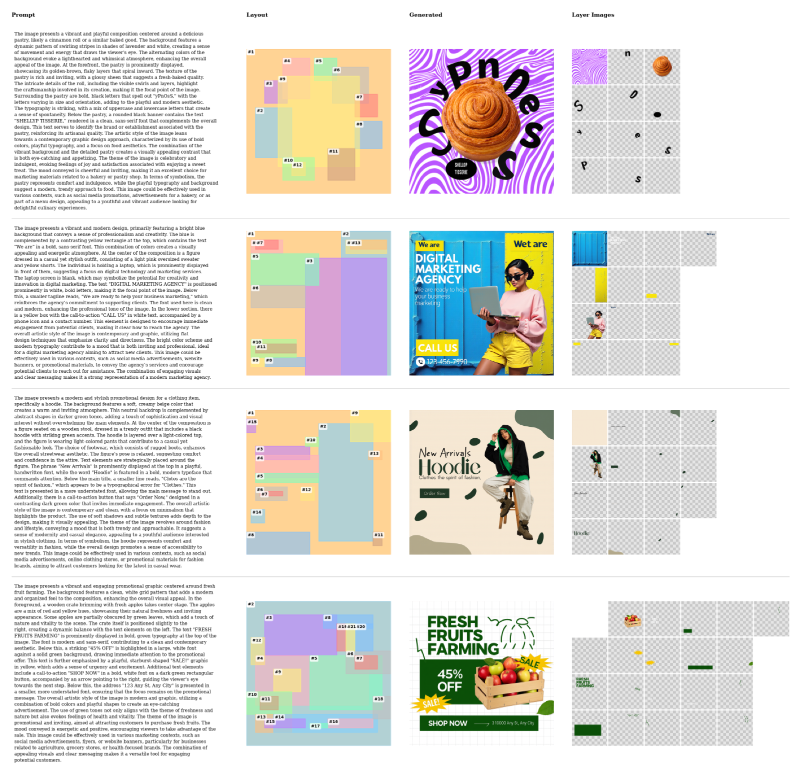 T2L visualization with prompt, layout, generated, and individual layers